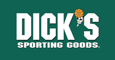 Logo of Dick's Sporting Goods featuring the brand name and a basketball graphic.
